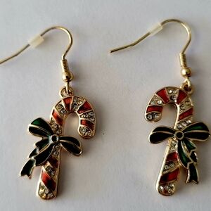 Candy Cane Earrings with Gold and Green